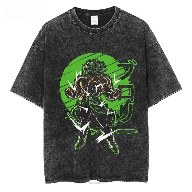 Мужская футболка Dragon Ball Retro из стираного хлопка, оверсайз, зеленая аура, принт Super Saiyan Broly, унисекс, короткий рукав