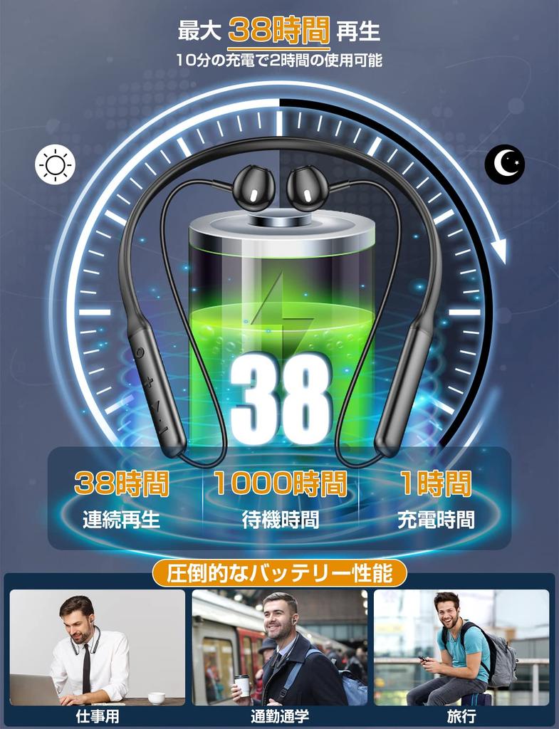 [New for 2025: Bluetooth Neckband Earphones with 38 Hours of Continuous Playback] Neckband Wireless Earphones with Bluetooth 5.3 Technology, CVC 8.0