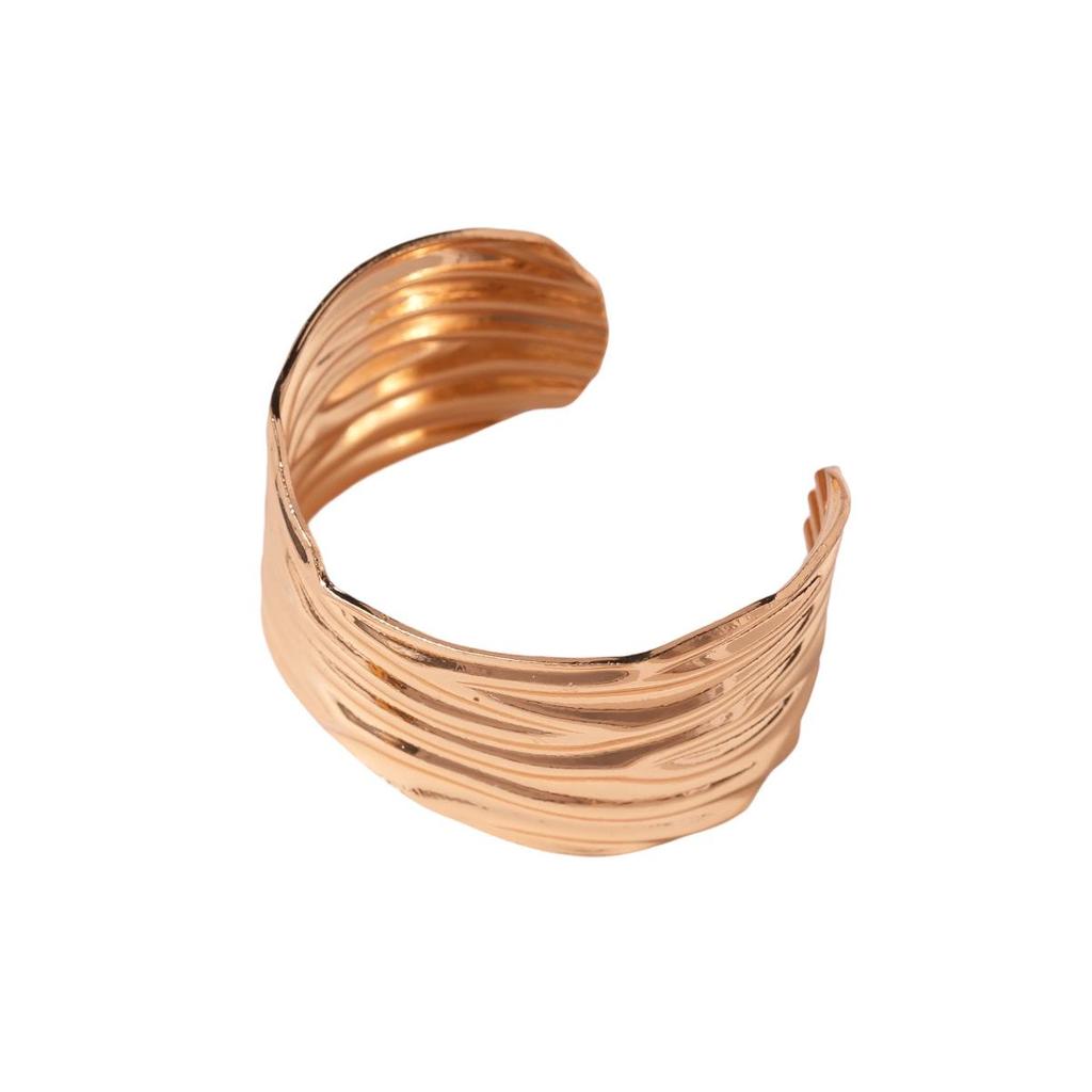 Metal Geometric Wave Texture Open Bangle: Exaggerated Bracelet with Advanced Fashion Sense for Women