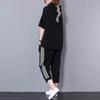 Женские повседневные брюки, корейская мода, свободная футболка с коротким рукавом в полоску и капюшоном, спортивный костюм и шаровары, комплект из двух предметов, женская одежда