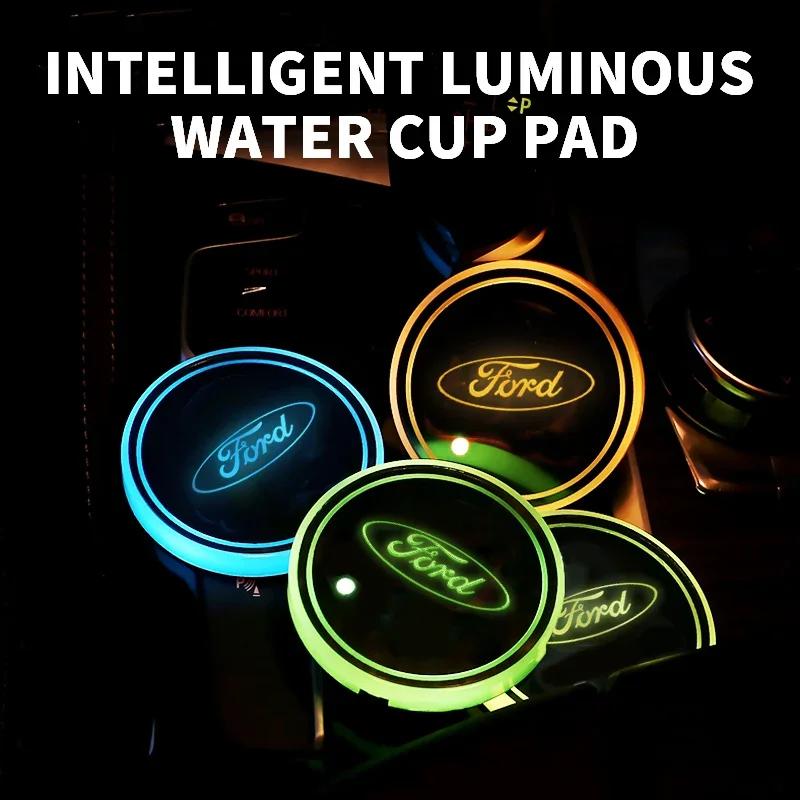 2025 Fashion Car Interior LED Emit Light Water Cup Anti-slip Mat For Ford Ranger Focus Kuga Mustang Mondeo Fusion Esco Fiesta