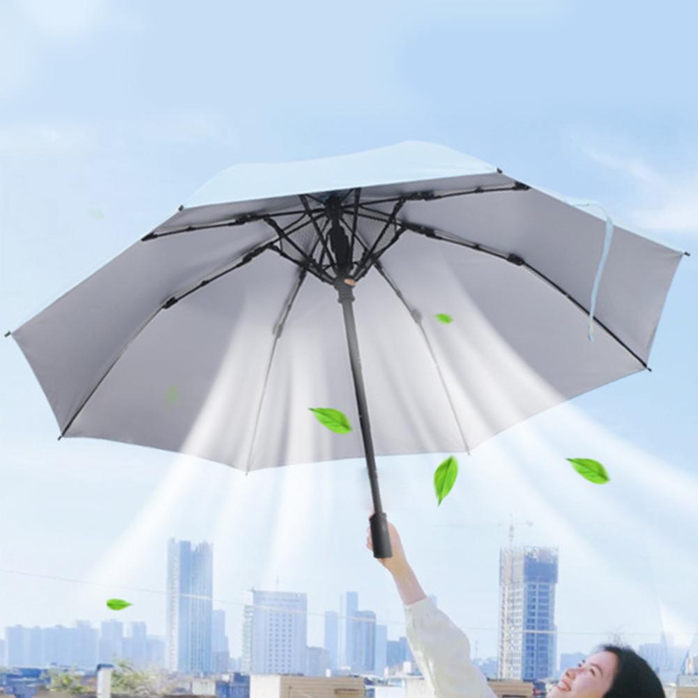 Umbrella with Fan USB Rechargeable UV Protection Umbrella Multi-Function Long Handle Umbrella for Daily Rain Protection