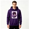 Men's Anime Print Pullover Hoodie Casual Long Sleeve Sweatshirt with Purple Glow Character Pattern