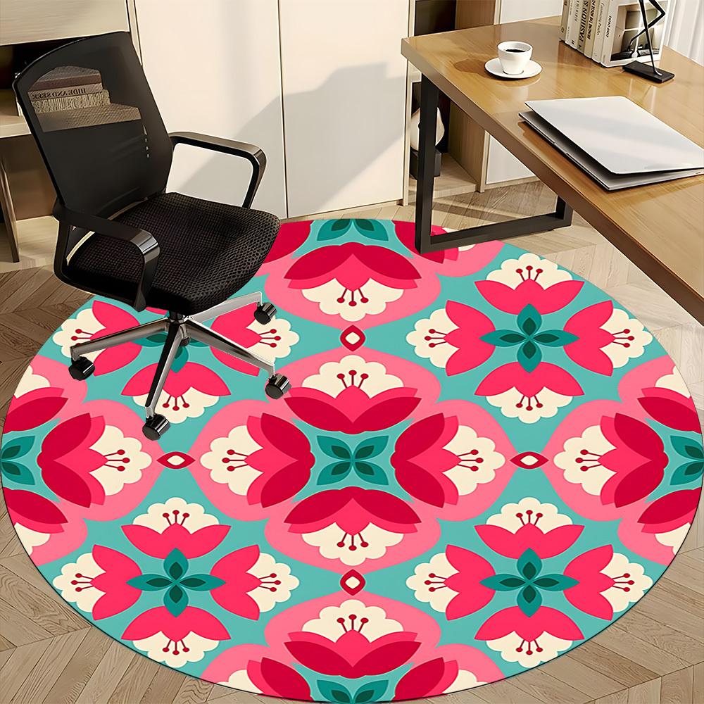 1pc Floral Pattern Office Round Rug, Carpet for Office, Gaming, Lightweight Round Floor Mat yy260208047