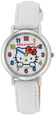 Женские аналоговые часы Citizen Q&Q, дизайн Hello Kitty, водонепроницаемые, кожаный ремешок, HK15-001, Белый