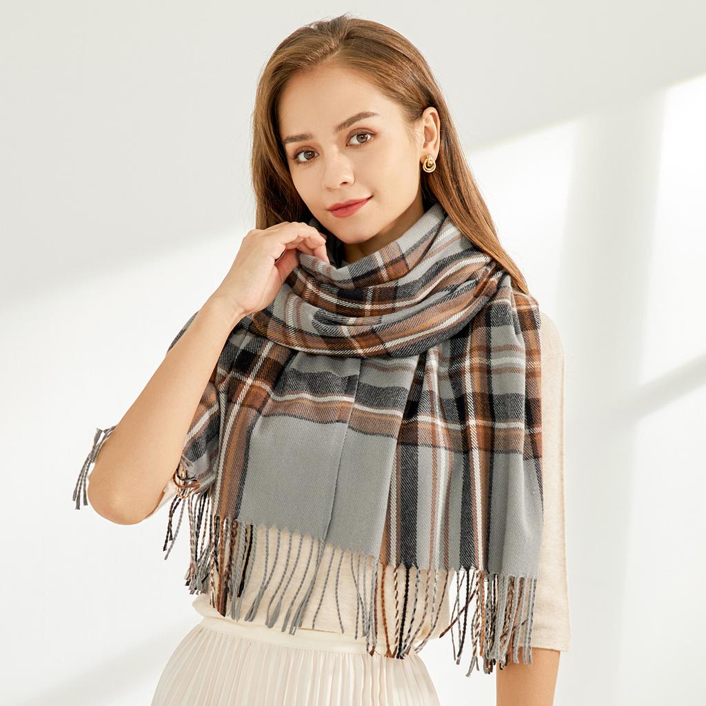 2024 New Autumn And Winter Tassel Plaid Shawl Scarf With Feminine Temperament, Medium To Long, Thick And Warm Imitation Cashmere Scarf