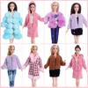 30cm Barbie Doll Fashion Set: Long Faux Fur Coat & Plush Short Jacket