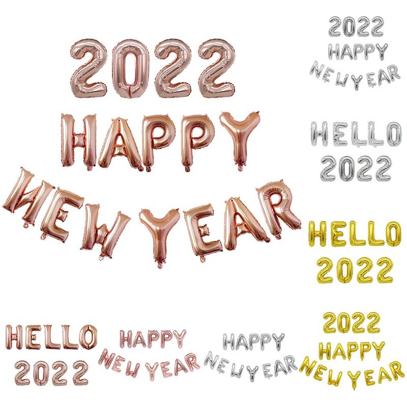 Elegant Gold Happy New Year 2022 Balloons Set For Festive Home Decorations