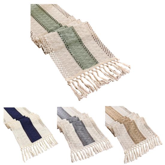 Yousheng Table Runner Color Block Long Strip Design Tassel Element Table Flag Easy To Clean Dining Table Decor Accessory
