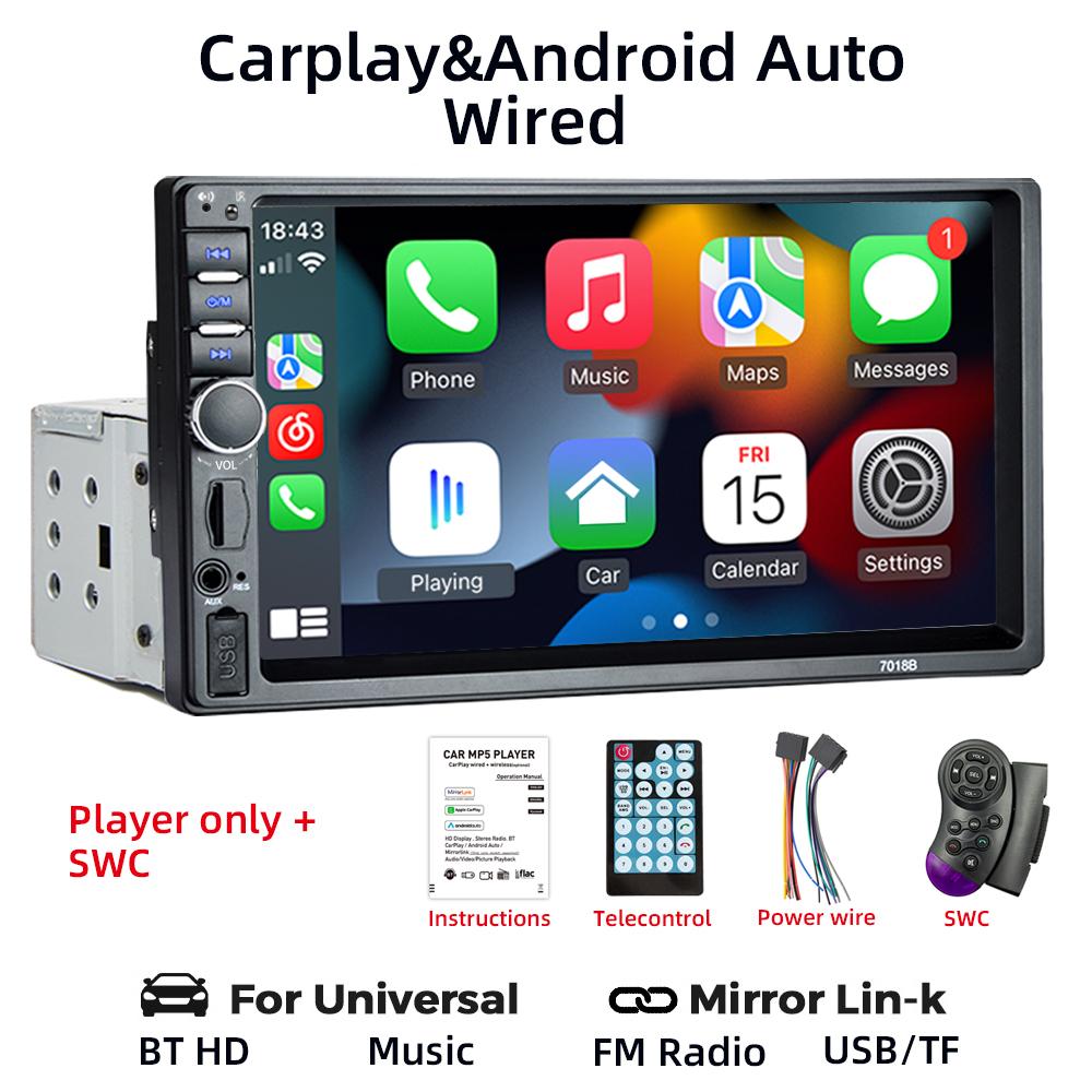 HIPPBQCC 1 DIN Автомагнитола 7" Carplay Android Auto Мультимедийный плеер HD Сенсорный экран FM AUX Вход Bluetooth MirrorLink Автомагнитола