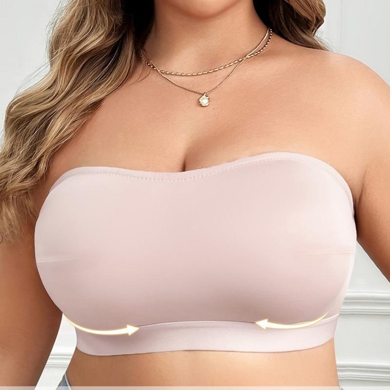 Однотонный простой strapless bandeau с боковой застежкой, большого размера, тонкий, беспроводной, бесшовный бюстгальтер