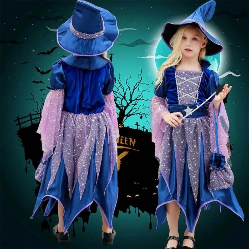 Детское платье Ведьма Косплей Макияж Бал Выступление Одежда для девочек Хэллоуин Платье Ведьма Принцесса Платье Косплей Детская одежда Платья
