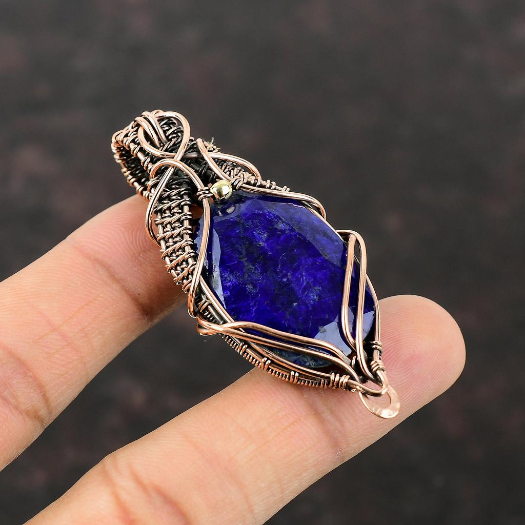 Ограненный Синий Сапфир Подвеска Медная Проволока Обернутая Подвеска Ювелирные Изделия Из Драгоценных Камней Медные Ювелирные Изделия Ручной Работы Уникальный Подвеска Проволочная Обертка Ювелирные Изделия Для Подарка