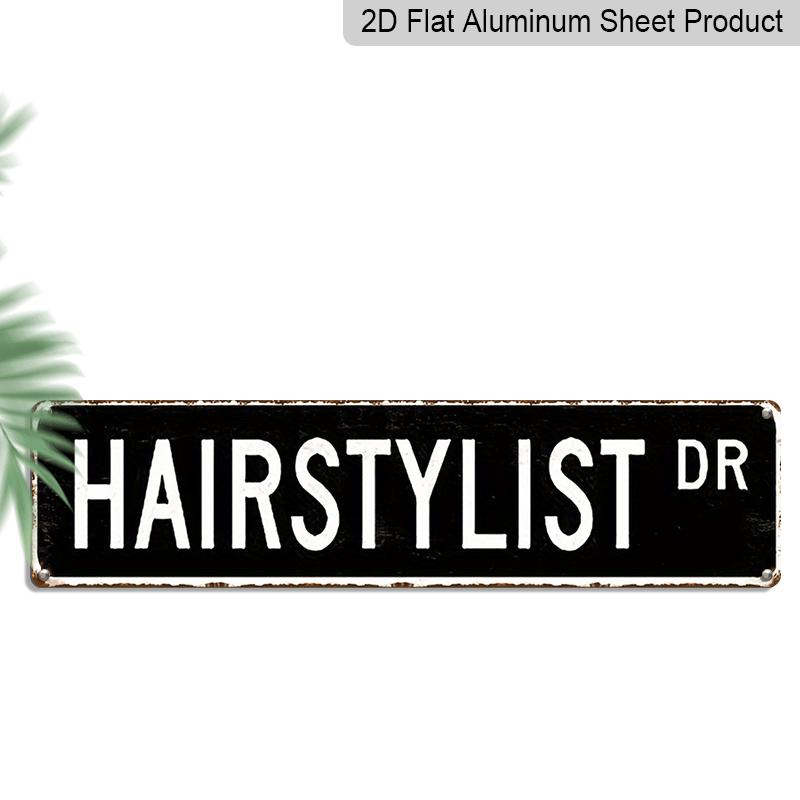2D Flat 15.7×3.94inch 1pc "HAIRSTYLIST" Vintage Aluminum Sign Metal Sign, Aluminum Decorative Sign, Tropical Palm & Water-Resistant, UV-Printed Metal