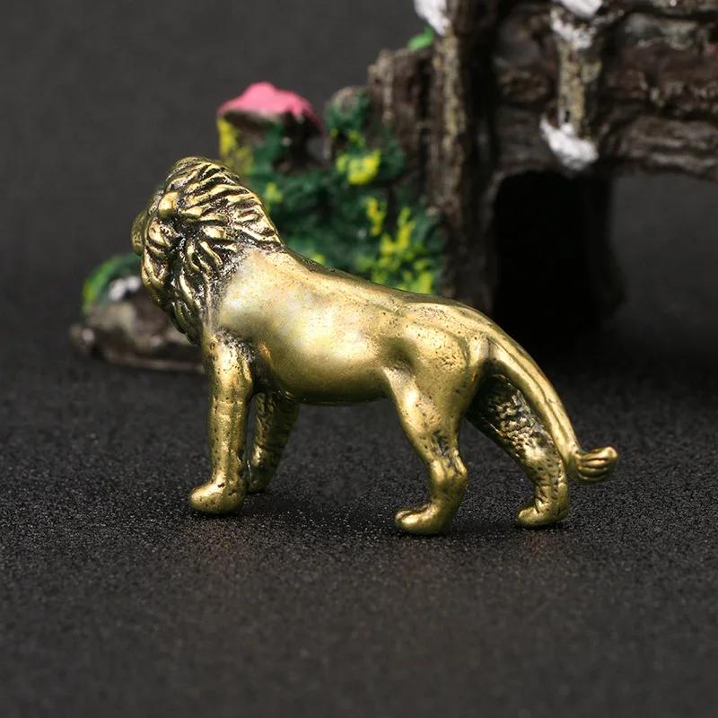Pure Brass Lion King Figurines Miniature Home Desktop Decoration Ornament Antique Copper Animal Statue Home Decor Accessories
