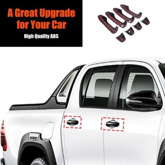 Carbon Fiber ABS Outer Door Handle Shell Cover Trim For Toyota Hilux 2015-2024