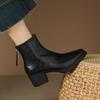 Krazing Pot Cow Skin Winter Round Toe Chunky Heels Fashion Boots Women Zipper Retro Elegant Women Ankle Boots