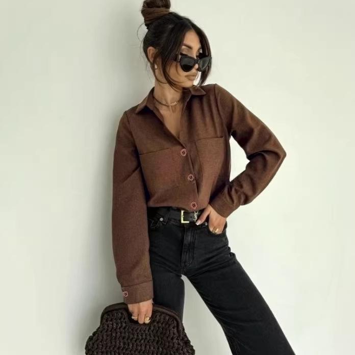 2025 Women's Comfy Autumn/Winter Inner Layering Shirt - Atmospheric Brown