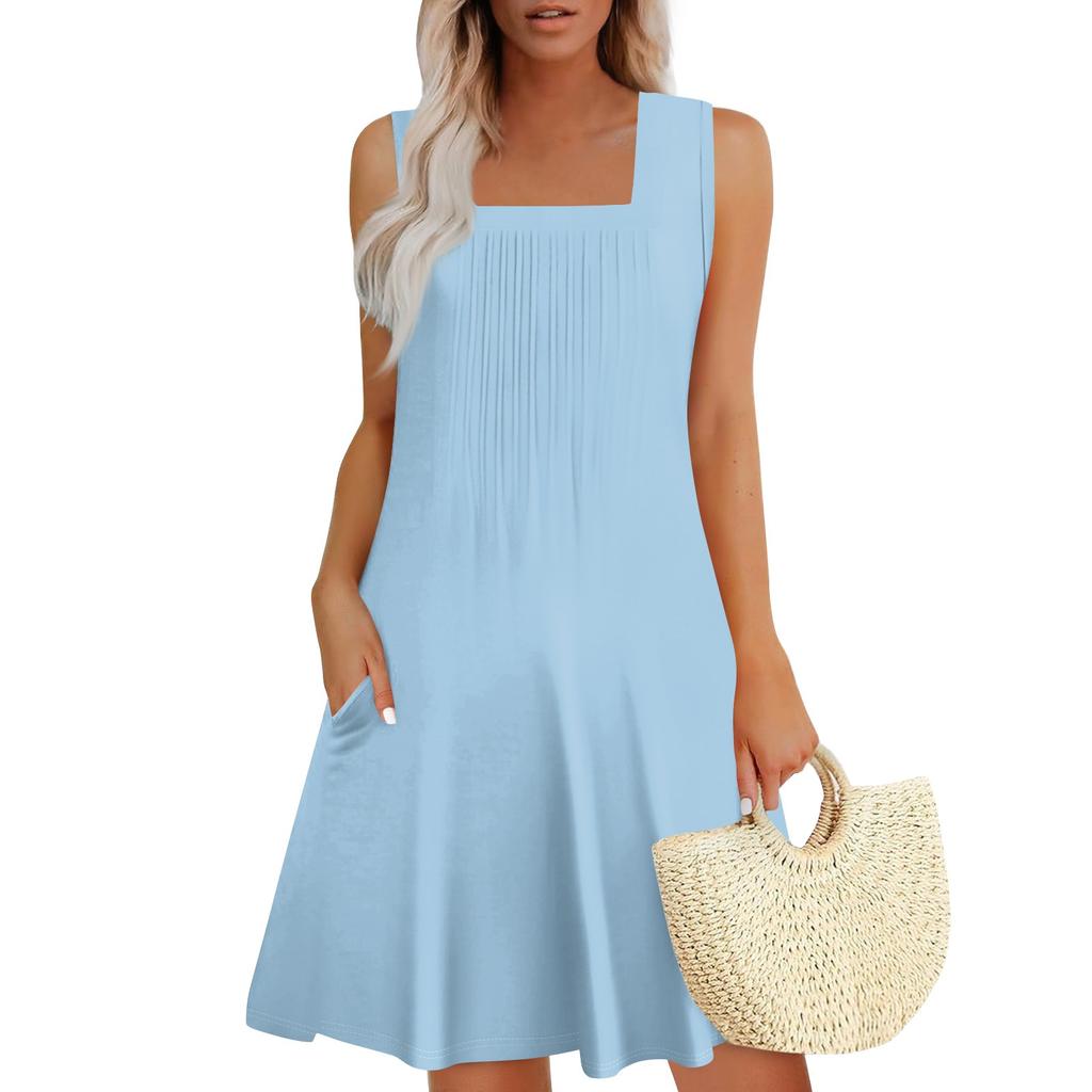 Womens Summer Dresses Loose  Sleeveless Sundresses Dress With Pockets