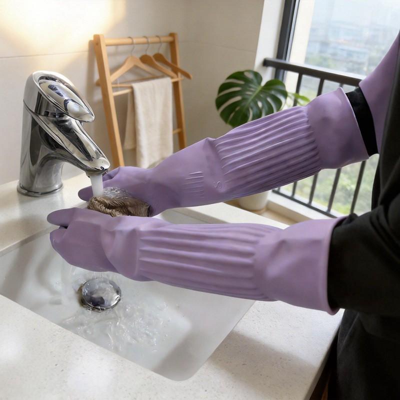 Extra Long Latex Cleaning Gloves Kitchen Dishwashing Heavy Duty Waterproof Household Rubber