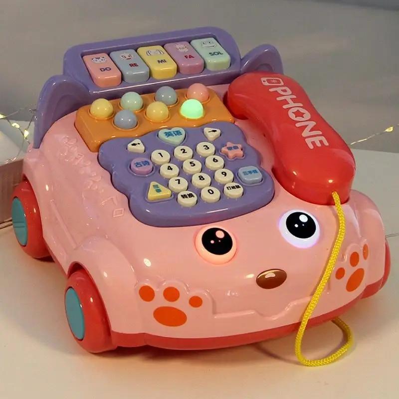 Детский игрушечный телефон, имитация стационарного телефона, детский образовательный ранний обучающий детский музыкальный сюжет, кабельный телефон