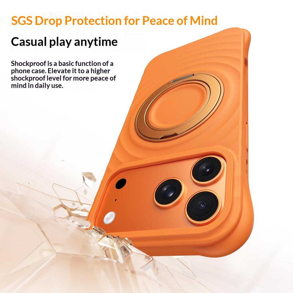 For iPhone 17 Pro Magnetic Case Rotating Kickstand Ripple Texture Liquid Silicone Shockproof Phone Cover