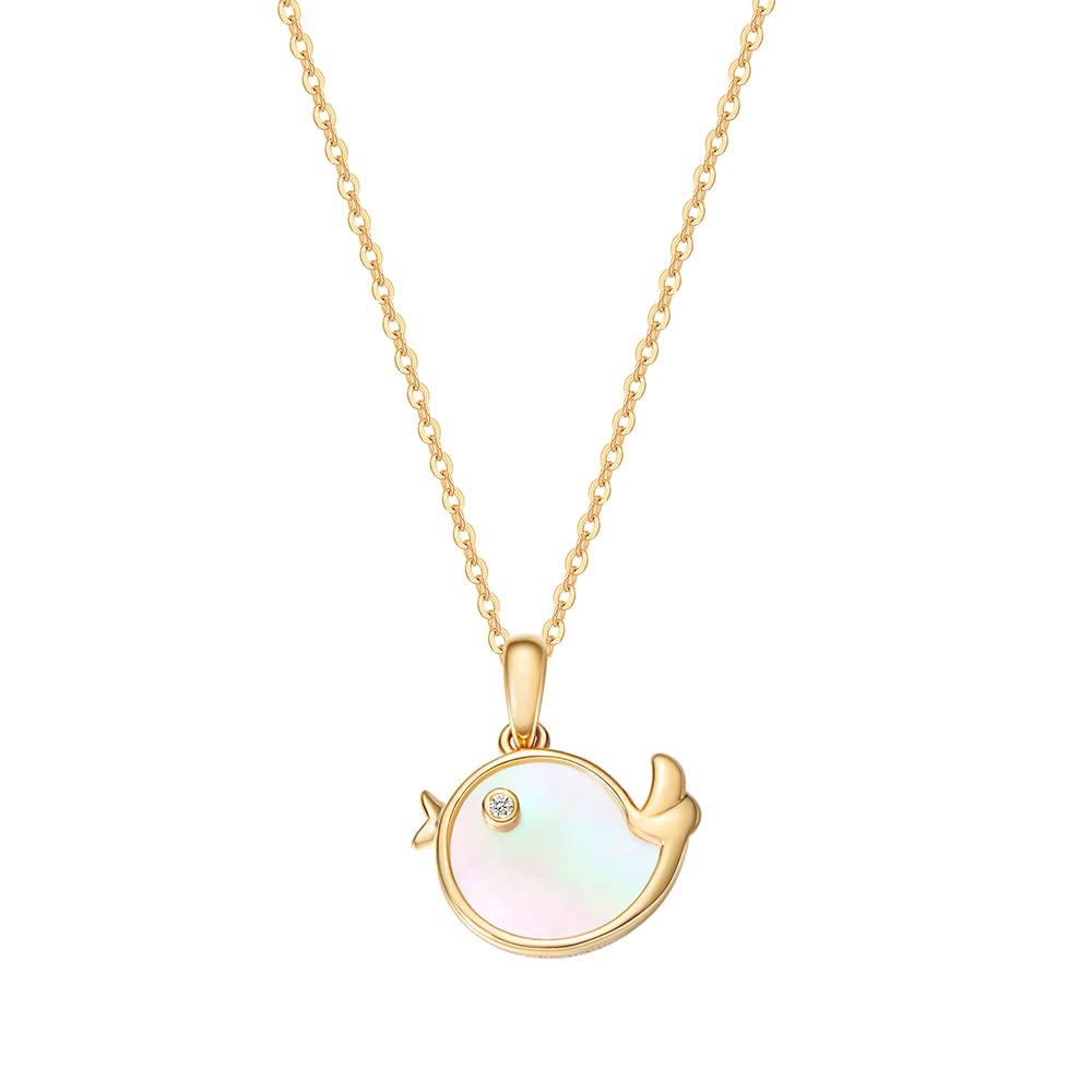 Diamond Necklace K18 Yellow Gold White Bird Motif Mother of Pearl Pendant 18K Birthday Anniversary Day Christmas Present Gift Wrapping Included
