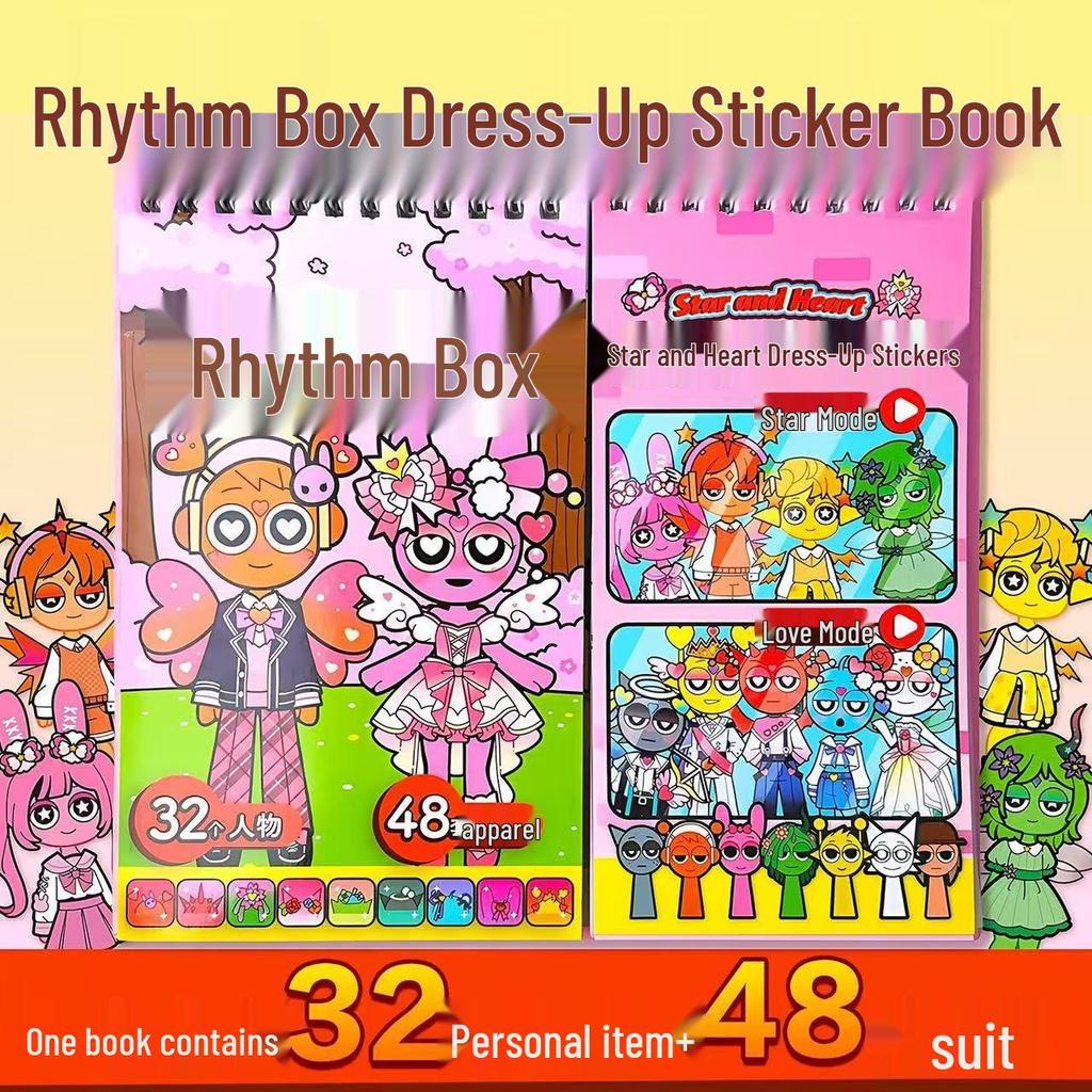 Rhythm Box Cartoon Dress-Up Sticker Book: Children's DIY Educational Notebook with Handmade Stickers for Girls