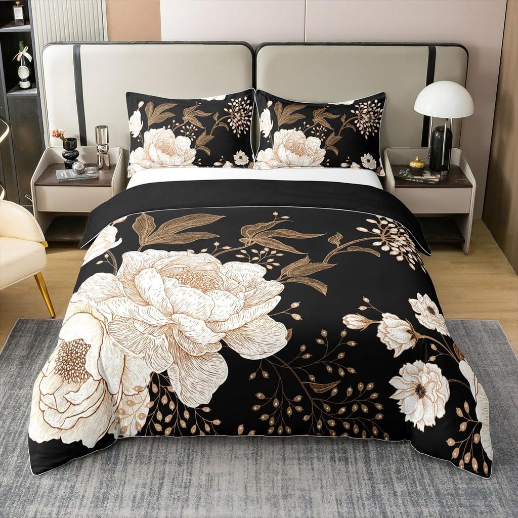 Пододеяльник Квин с цветочным принтом для подростков и взрослыхРетро цветы листья Покрывало для одеялаНабор постельного белья с масляной живописьюСадовая дикая природа Постельный набор