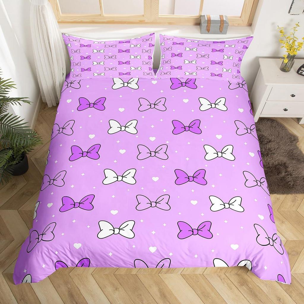 Пододеяльник с узором из бантов Мягкая микрофибра 3D Постельное белье Роскошный комплект для односпальной кровати с наволочками, Моющийся чехол для одеяла для спальни