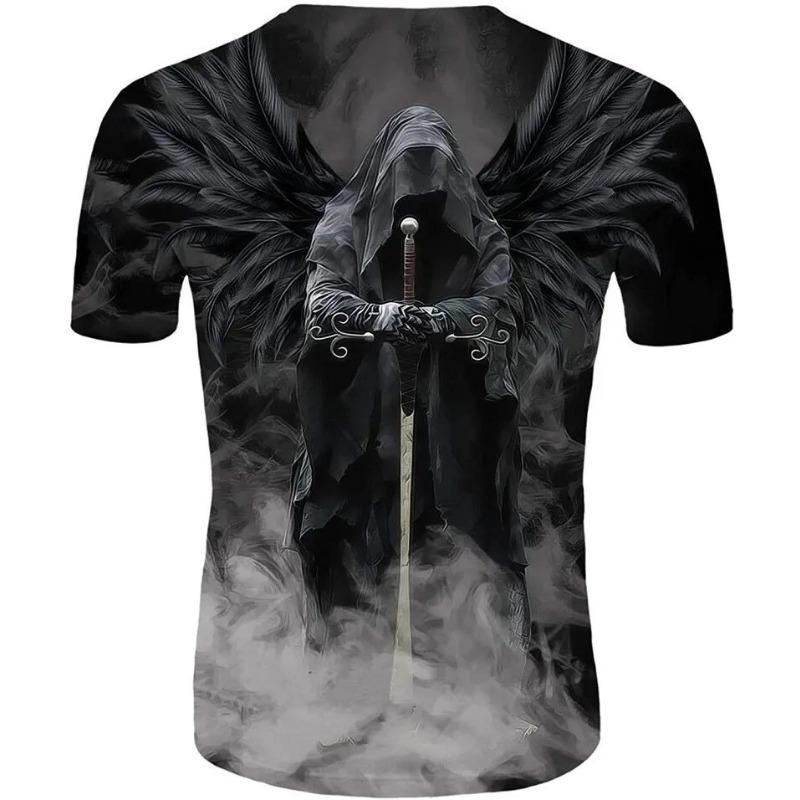 Футболки с 3D-принтом Череп Бога Смерти, мужские повседневные футболки с круглым вырезом и коротким рукавом
