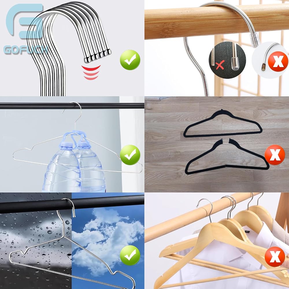 Gofuch Stainless Steel Hangers Set of 10 Lightweight Rust Resistant Slim Design Silver Hangers