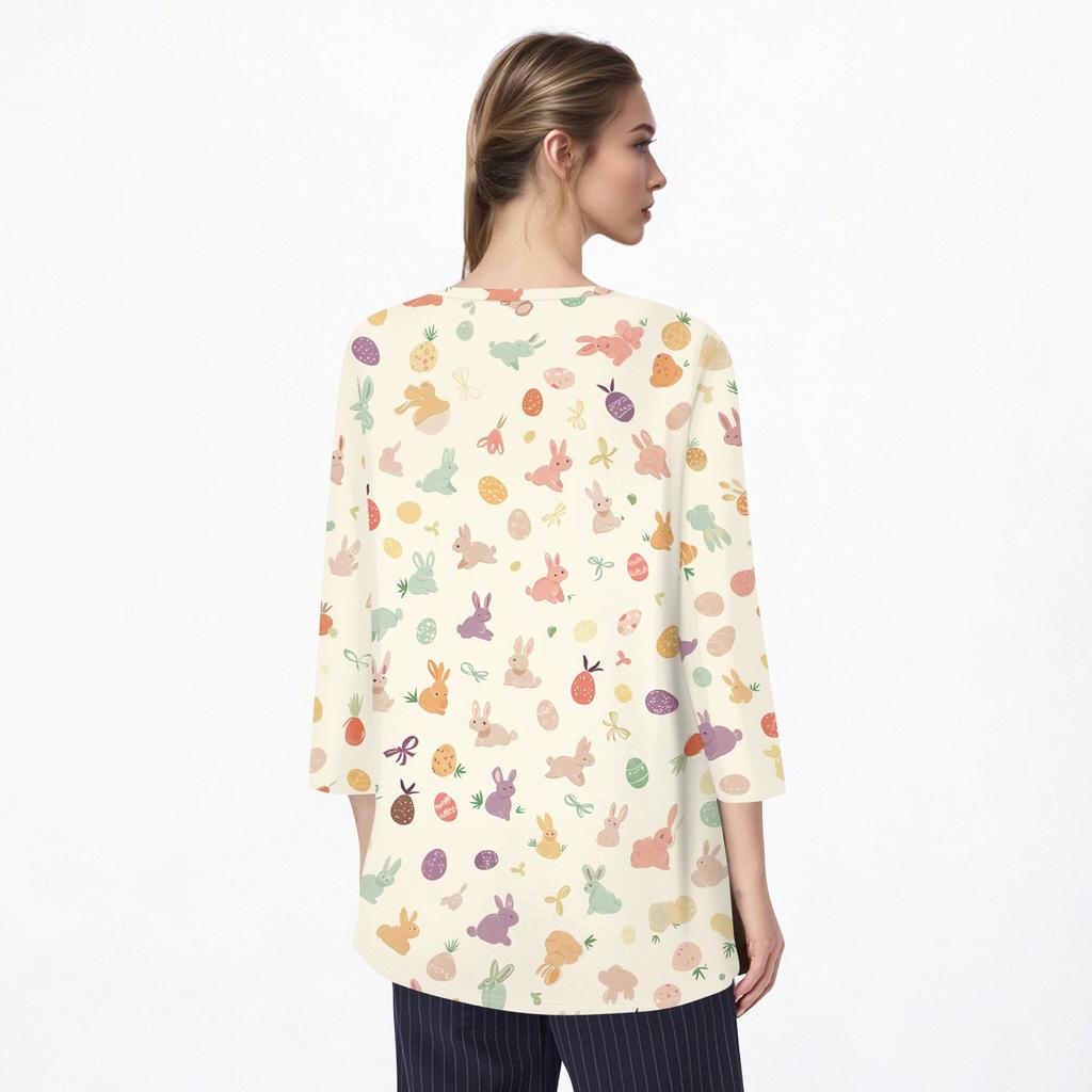 Топы с рукавами 3/4 для женщин, футболка, повседневные топы с принтом, футболка, пуловер с круглым вырезом, блузка