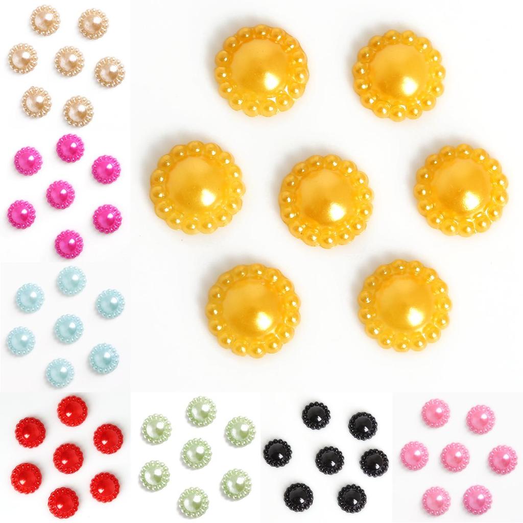 50pcs/bag 12mm Colorful Lacy Half Round Flat Beaded DIY Jewelry Handmade Accessories