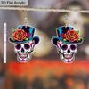 2D Flat Cute Halloween Sugar Skull Earrings Dangle Acrylic Day of The Dead Decor Gifts for Women Festival Charms