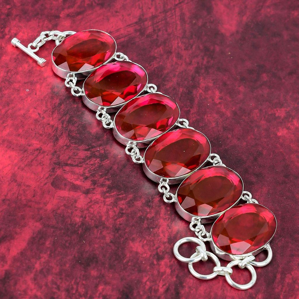 Браслет с граненым рубеллитом, ювелирные изделия из драгоценных камней, браслет из стерлингового серебра 925 пробы, регулируемый браслет-цепочка ручной работы, подарок для любовных украшений