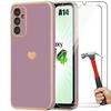 Чехол для Samsung Galaxy A14 4G-5G - Фиолетовый - Ударопрочный силиконовый - Узор Сердце - 2 Защитных стекла