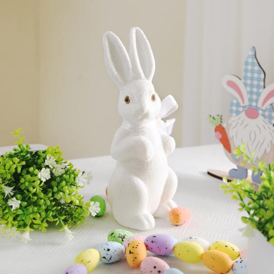Пасхальная пенопластовая фигурка кролика с блестящей пудрой, имитация статуэтки кролика, для дома, офиса, праздничной вечеринки