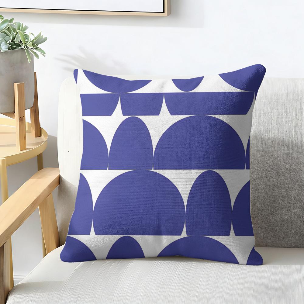 Nordic Style Geometric Blue Pattern Cushion Cover Natural Linen Organic Fabric Printing Breathable Perfect For Home Decor