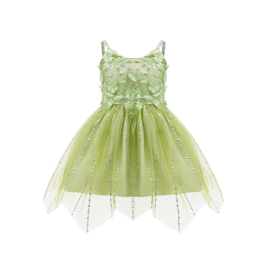 Cross-border European and American Peter Pan Tinker Bell COS suspender princess dress three-dimensional flower mesh fluffy princess dress SB01