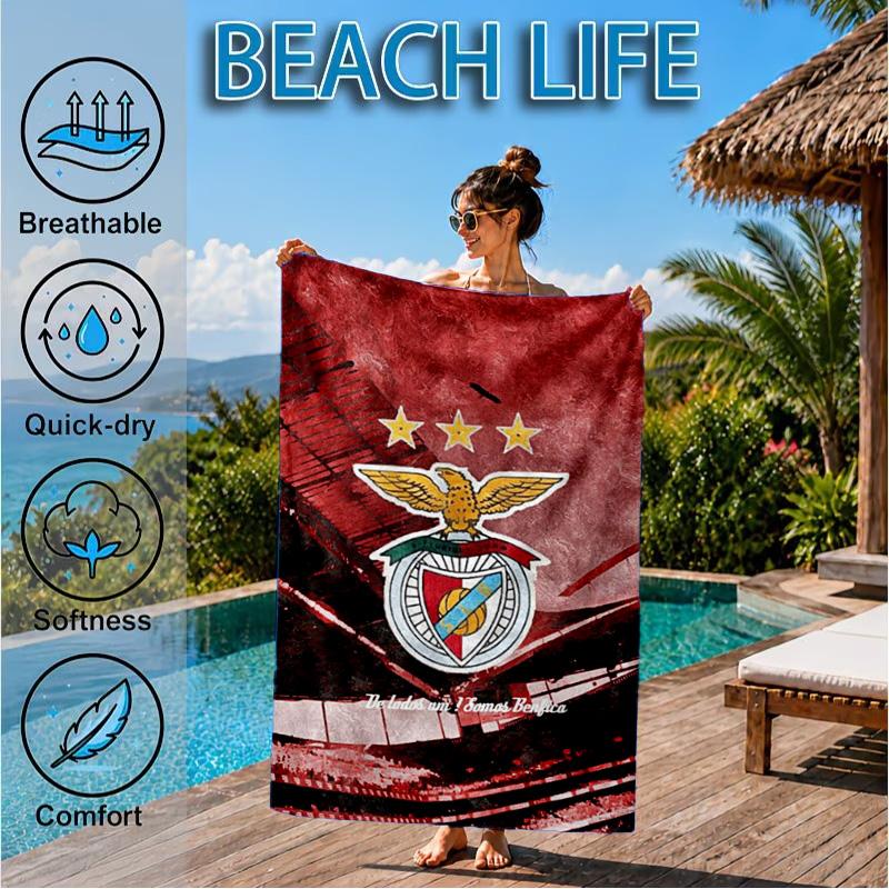 Ben Football Crest Printed Microfiber Beach Towel, Soft And Absorbent, Quick-Dry, Ideal for Summer Travel, Beach Essential, Swimming Pool