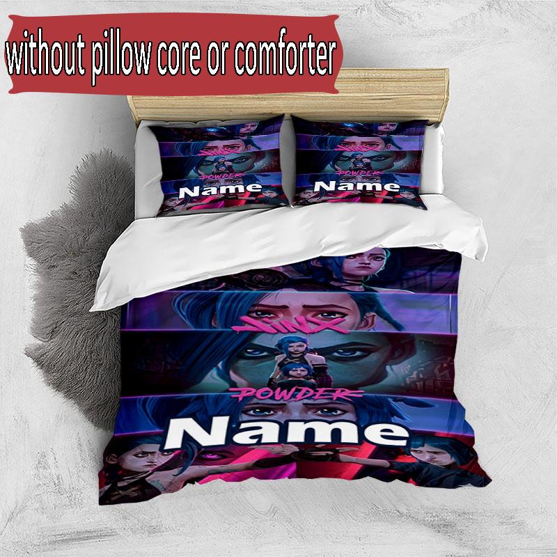 3pcs Duvet Cover Set (1*Duvet Cover + 2*Pillowcase, Without Core), Custom Name Jinx Pattern Bedding Set, Home Bedroom Decor Gift
