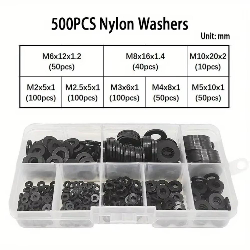 250/500PCS White Black Sealing Ring Plastic Flat Gasket Set Insulation Washer Set for Screw Bolt