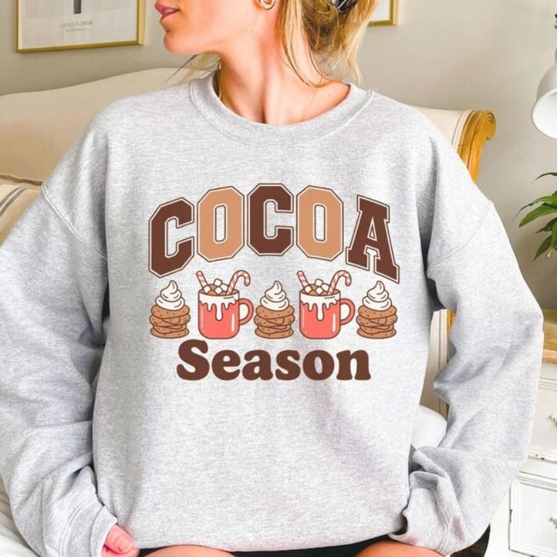 Cocoa Season Sweatshirt, Cozy Winter Gear, Hot Chocolate Lovers Gift, Holiday Apparel, Unisex Crewneck Christmas Winter Hoodie