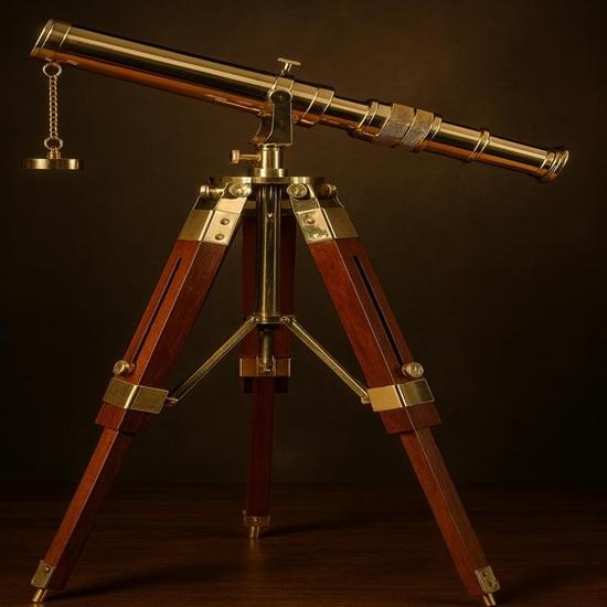 Style Brass Telescope with Wooden Tripod Stand Nautical Home Décor Collectible