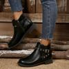 Women Boots 2025 Round Head Square with Steal Hoop Decorative Ankle Boots Short Boots Thick Soles Non-slip Shoes Women