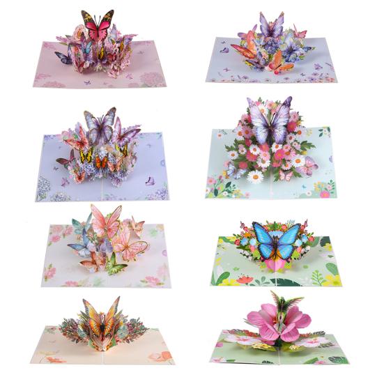 Бабочка Сад 3D Pop-Up Открытка 6"x 8" Бумажная бабочка и цветок Поздравительная открытка на день рождения День матери Годовщина День святого Валентина