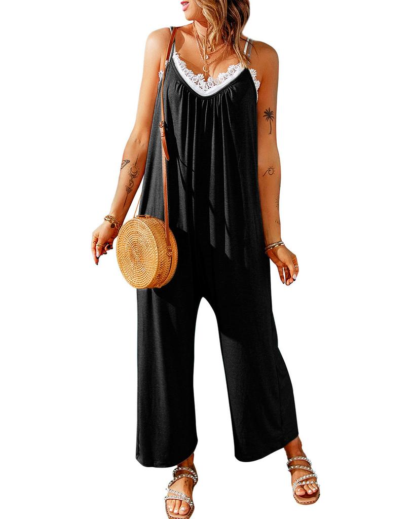 Azura Exchange Комбинезон с широкими штанинами и карманами на тонких бретельках