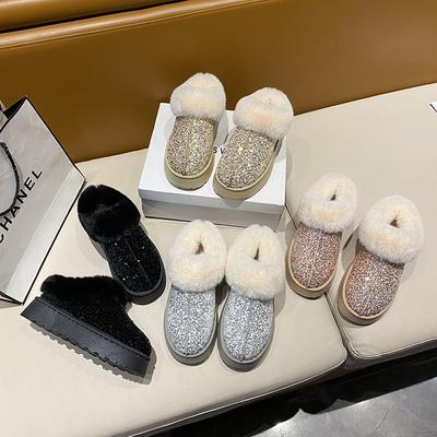 Модные женские зимние сапоги на толстой подошве, теплые, с блестками, улучшенная версия, зимняя мода, дизайн с пайетками, резиновый материал, удобные