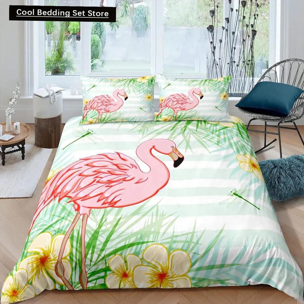 Фламинго пододеяльник комплект постельного белья для девочек цветы тропические животные розовый цветочный полиэстер одеяло покрывало для девочек детей женщин